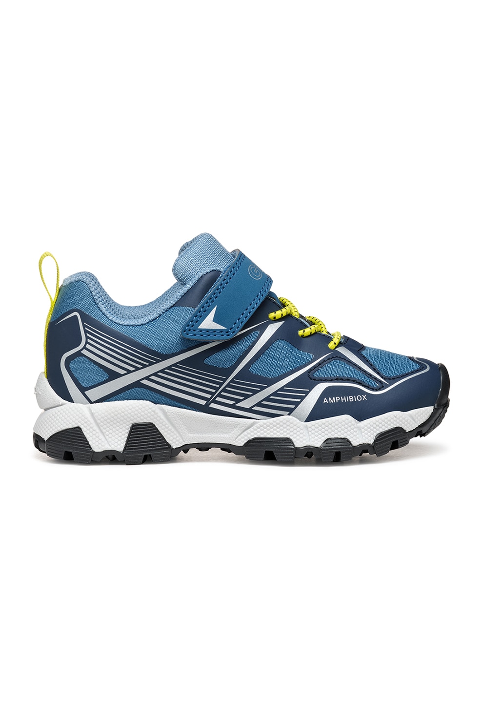 Geox, Pantofi sport cu velcro si garnituri din piele ecologica Magnetar, Verde lime, Albastru, 25 EU