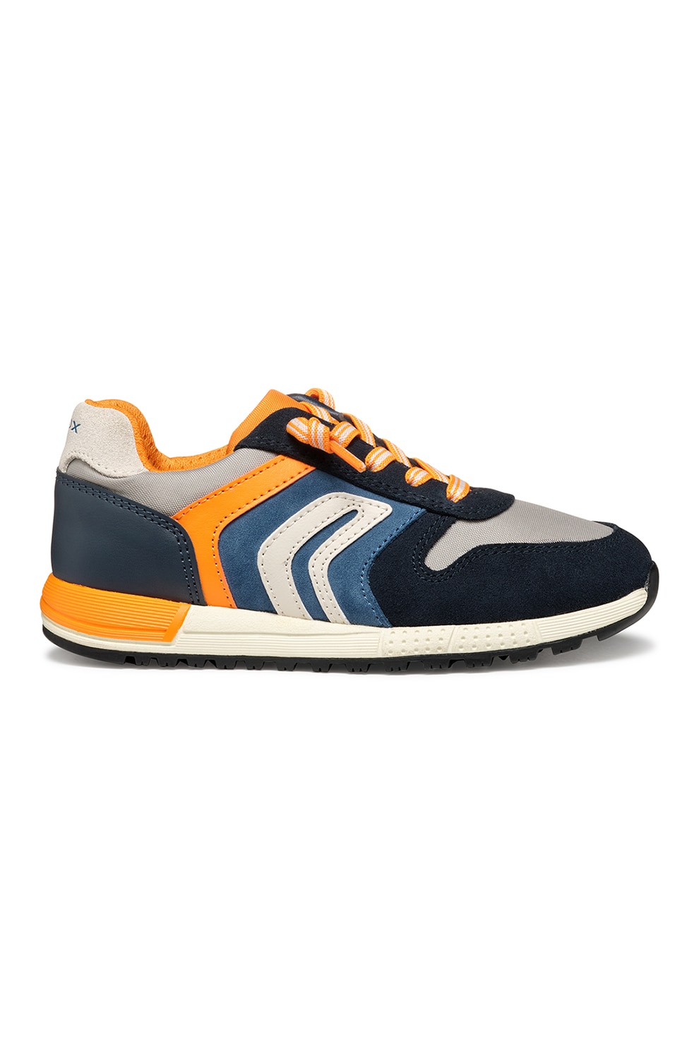 Geox, Pantofi sport cu sireturi si insertii de piele intoarsa, Gri, Maro Ocru, Albastru, 30 EU