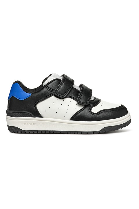 Geox, Pantofi sport Washiba de piele ecologica cu velcro, Negru/Albastru royal/Alb murdar