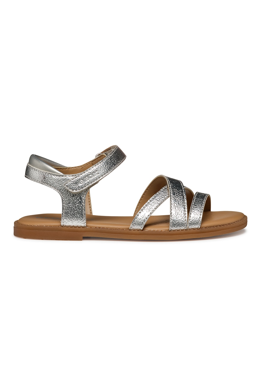 Geox, Sandale de piele ecologica cu aspect metalizat, Argintiu, 26 EU