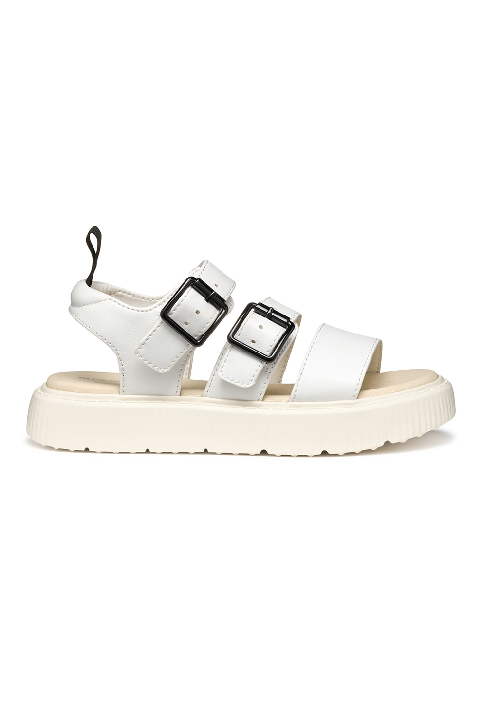 Geox, Sandale de piele ecologica cu catarama, Alb, 33 EU