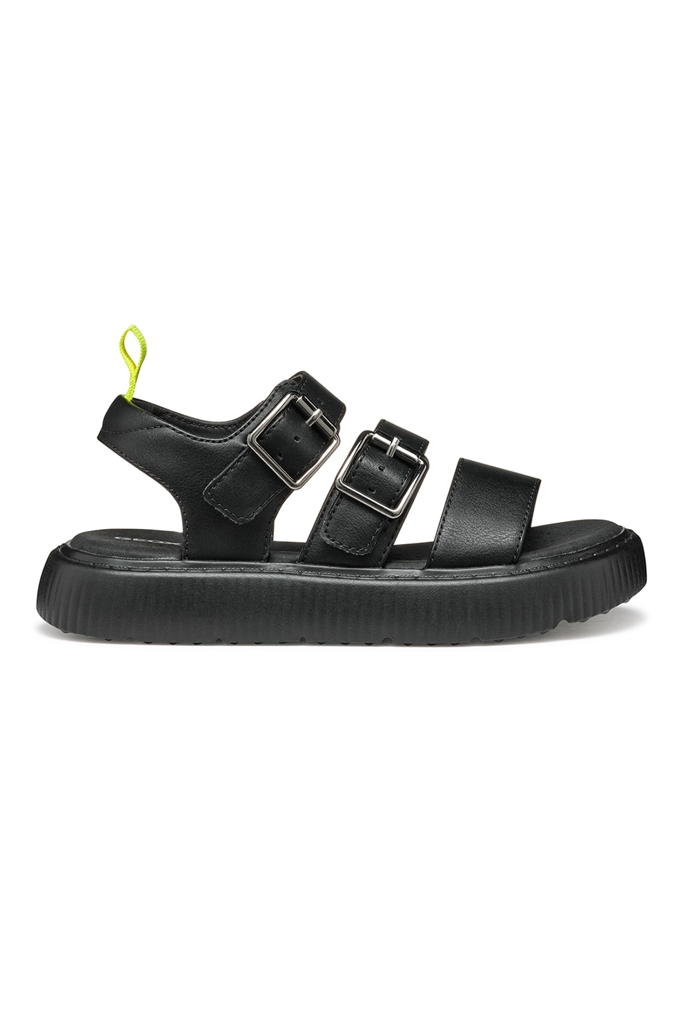 Geox, Sandale de piele ecologica cu catarama, Negru, 31 EU
