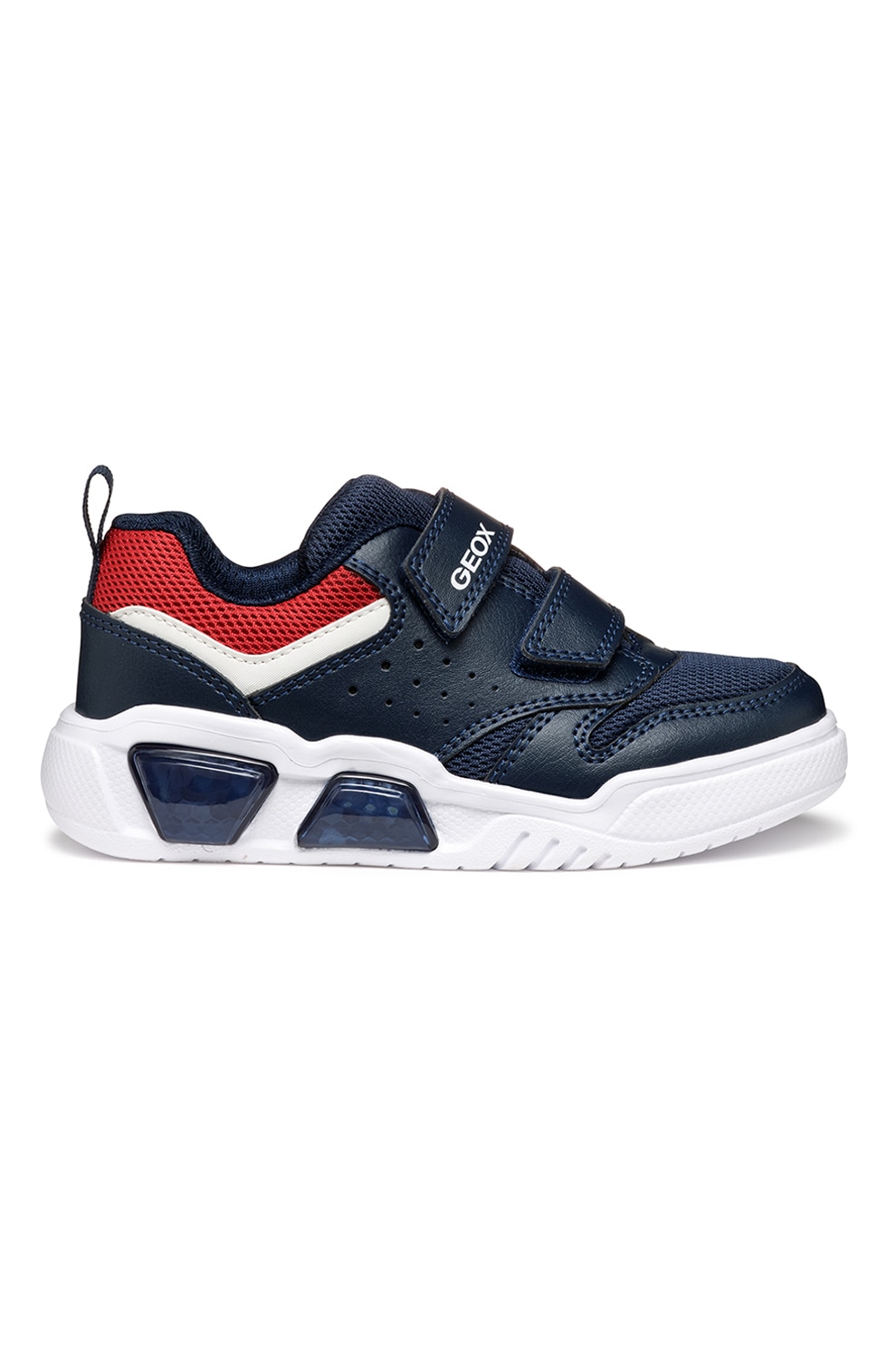 Geox, Pantofi sport cu velcro si segmente de material sintetic, Rosu, Alb murdar, Bleumarin, 24 EU