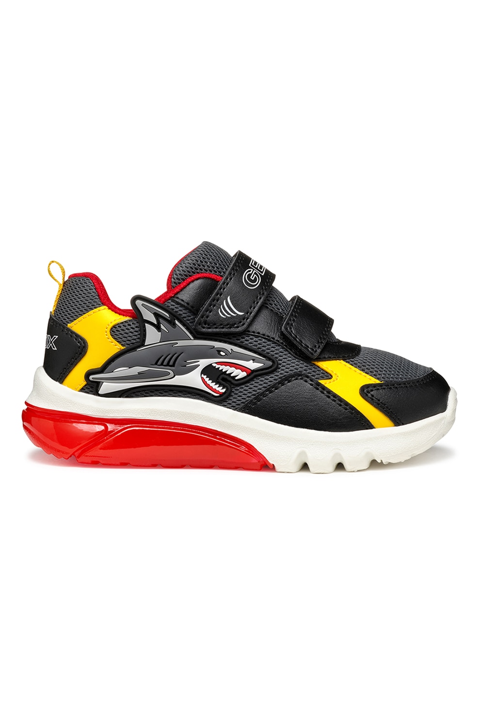 Geox, Pantofi sport cu velcro Light-Up, Galben sofran, Alb murdar, Gri inchis, 24 EU