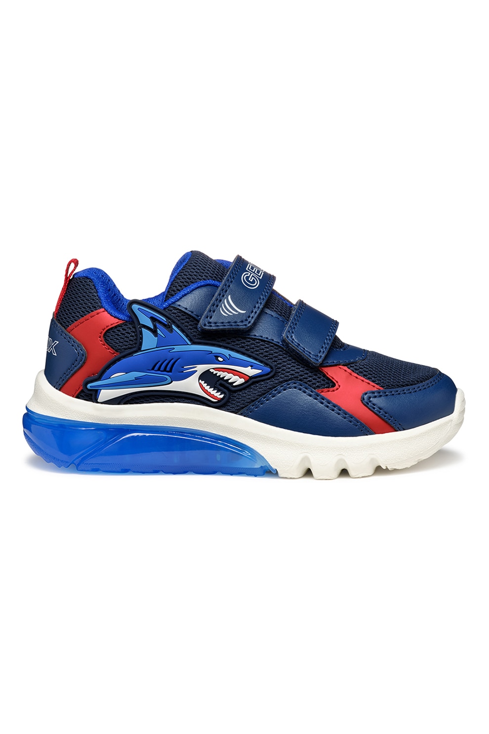 Geox, Pantofi sport cu velcro Light-Up, Albastru inchis, Corai, Albastru royal, 34 EU