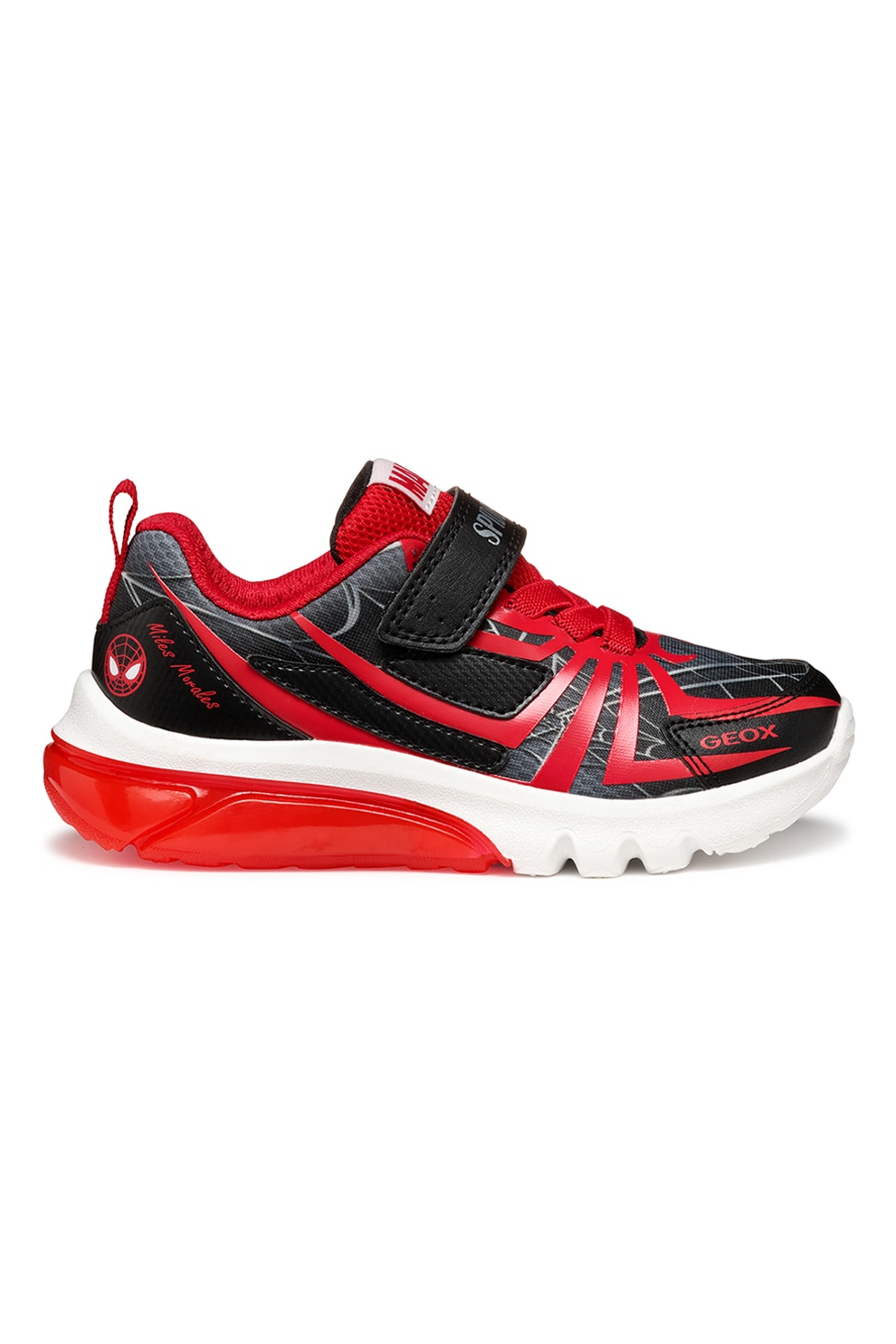 Geox, Pantofi sport cu velcro Light-Up Marvel, Rosu, Negru stins, Alb murdar, 24 EU