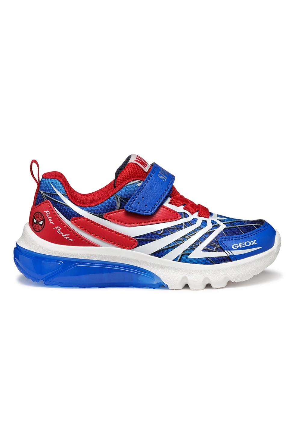 Geox, Pantofi sport cu velcro Light-Up, Rosu, Albastru royal, Alb optic, 33 EU