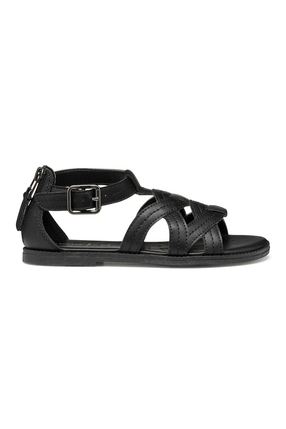 Geox, Sandale cu talpa plata si catarama, Negru, 31 EU