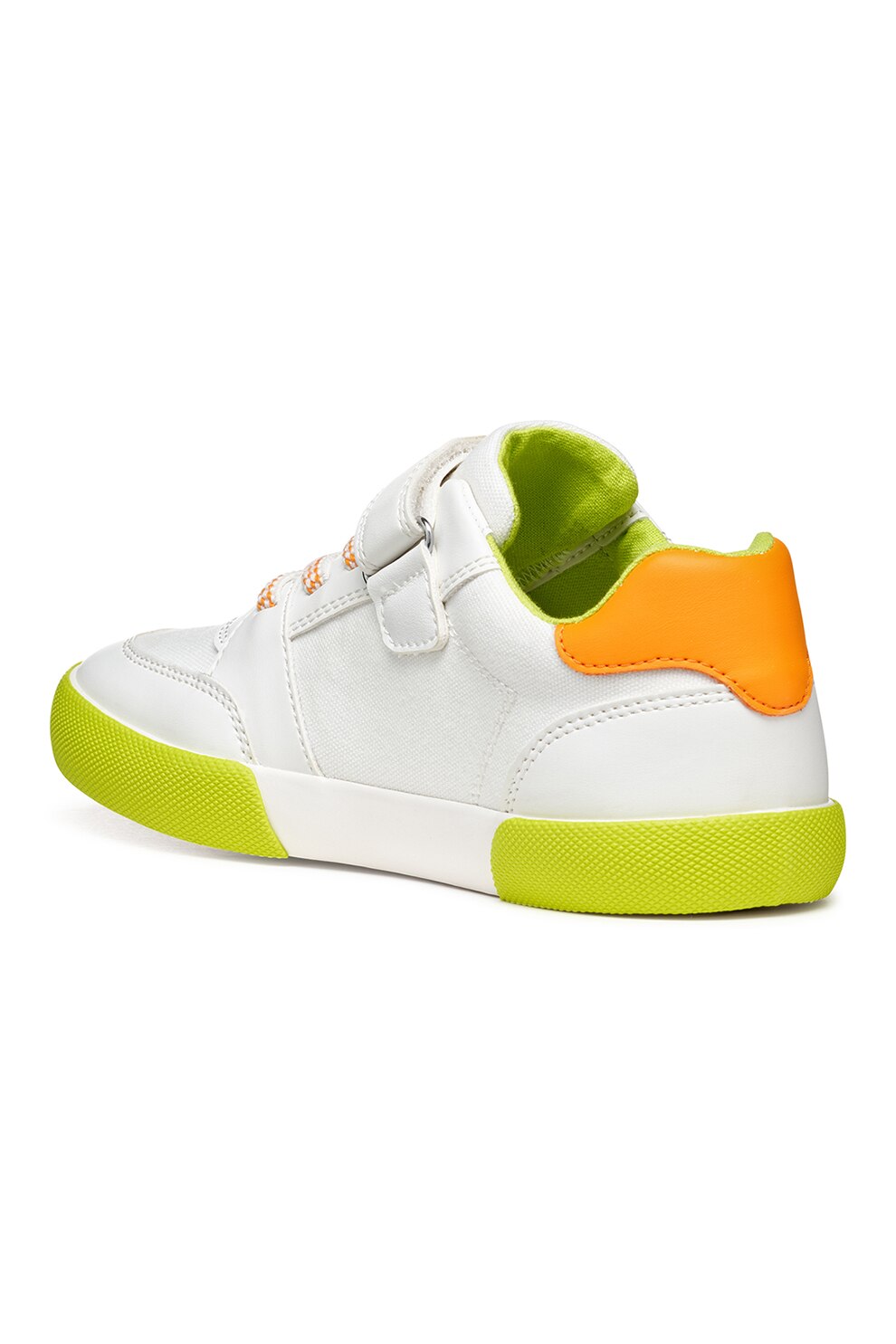 Geox, Pantofi sport cu velcro si logo, Alb, Verde lime, 36 EU