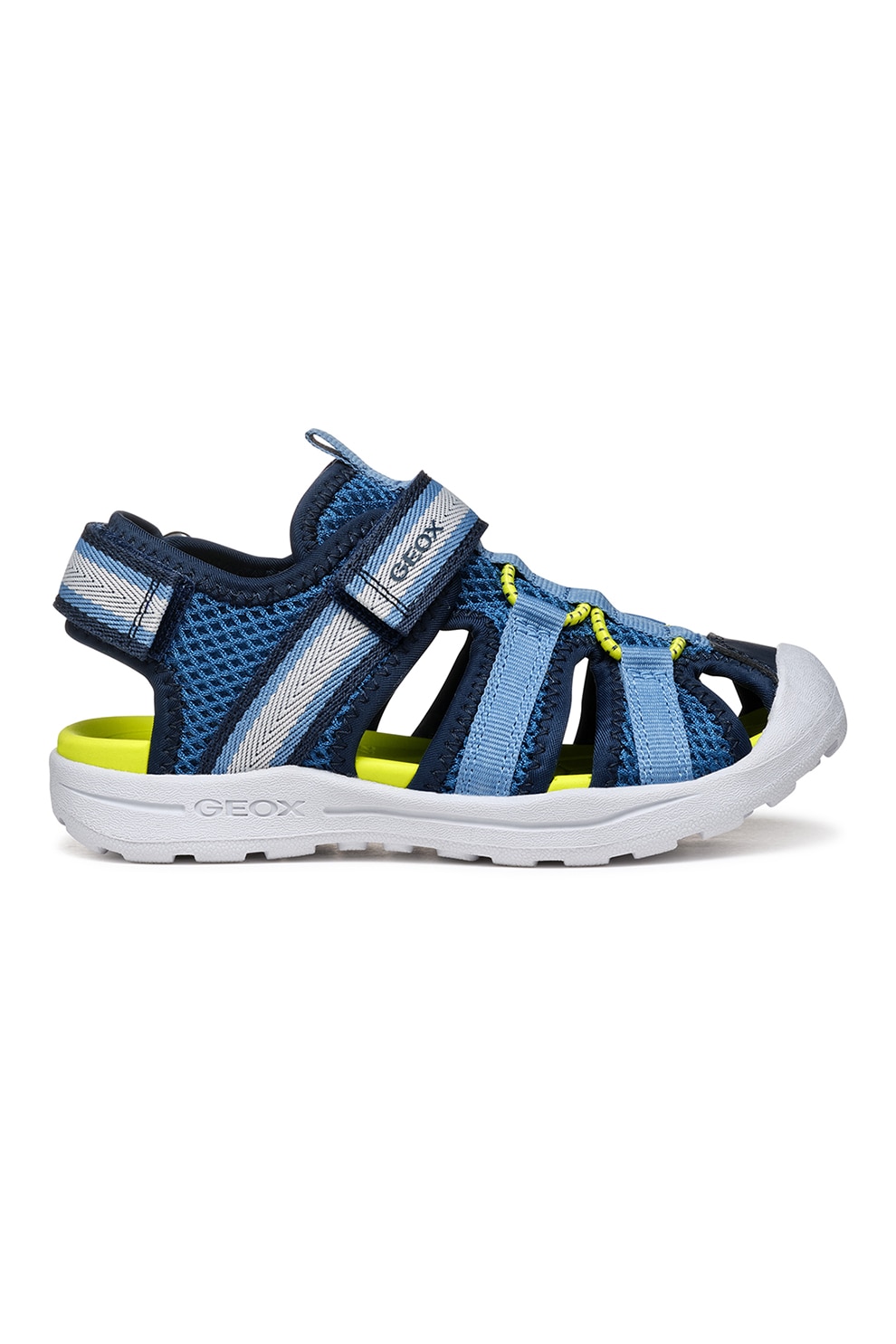 Geox, Sandale din material textil cu velcro, Albastru deschis, Bleumarin, 34 EU