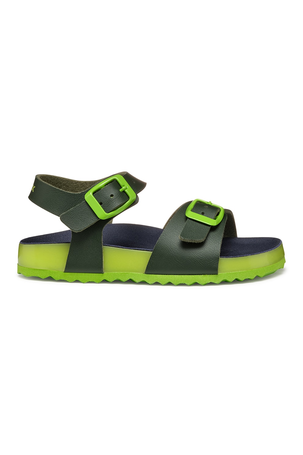 Geox, Sandale de piele ecologica cu catarama, Verde lime, Verde feriga, 34 EU
