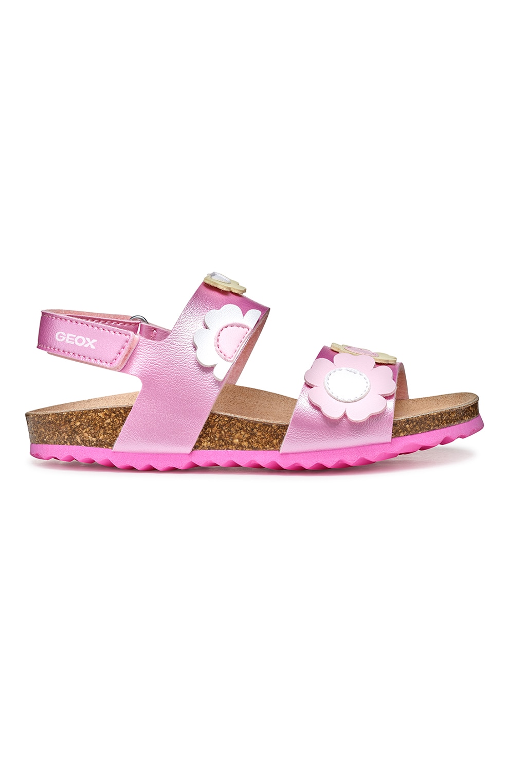 Geox, Sandale cu velcro si imprimeu floral, Roz deschis, 33 EU