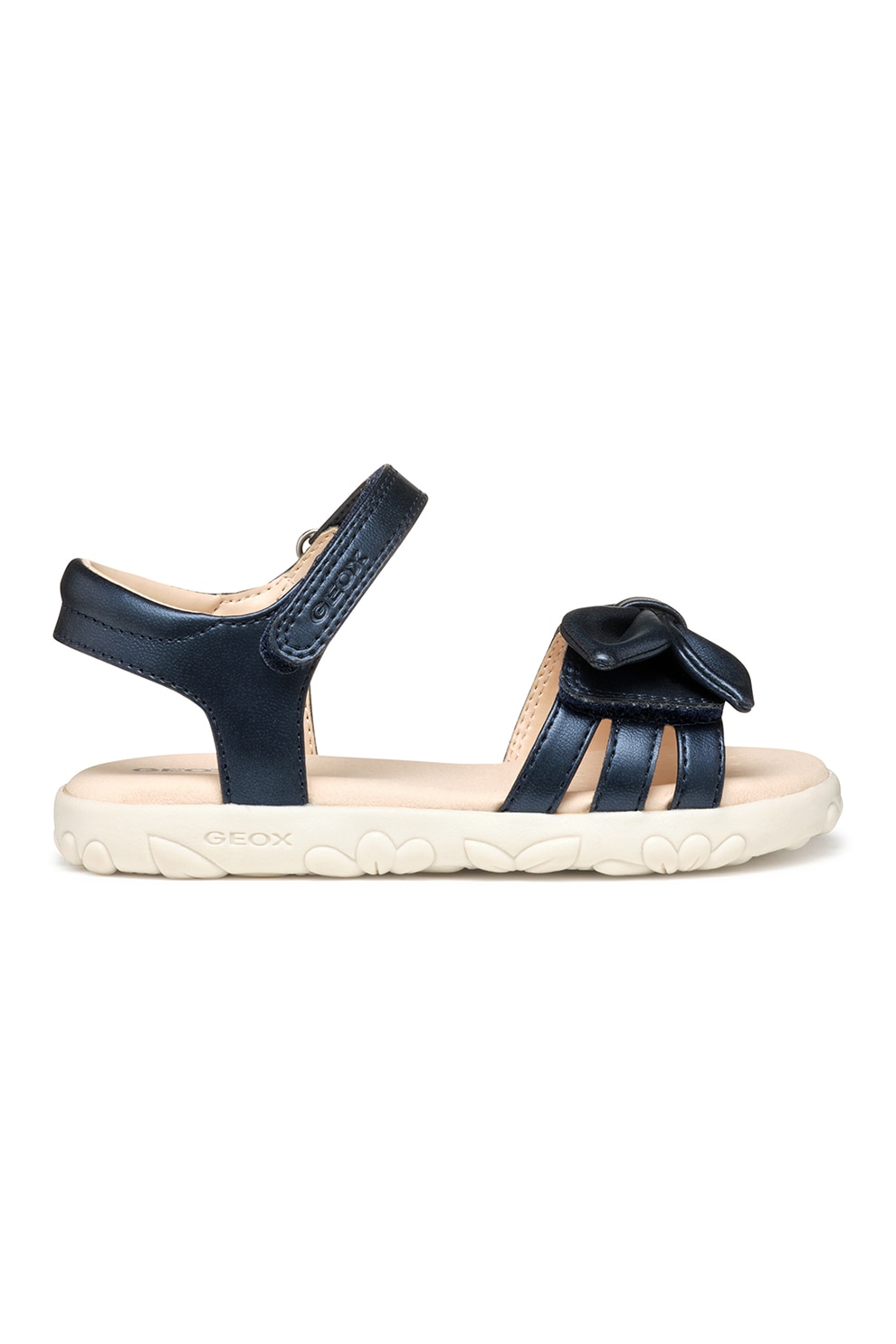 Geox, Sandale de piele ecologica cu velcro, Bleumarin, 25 EU