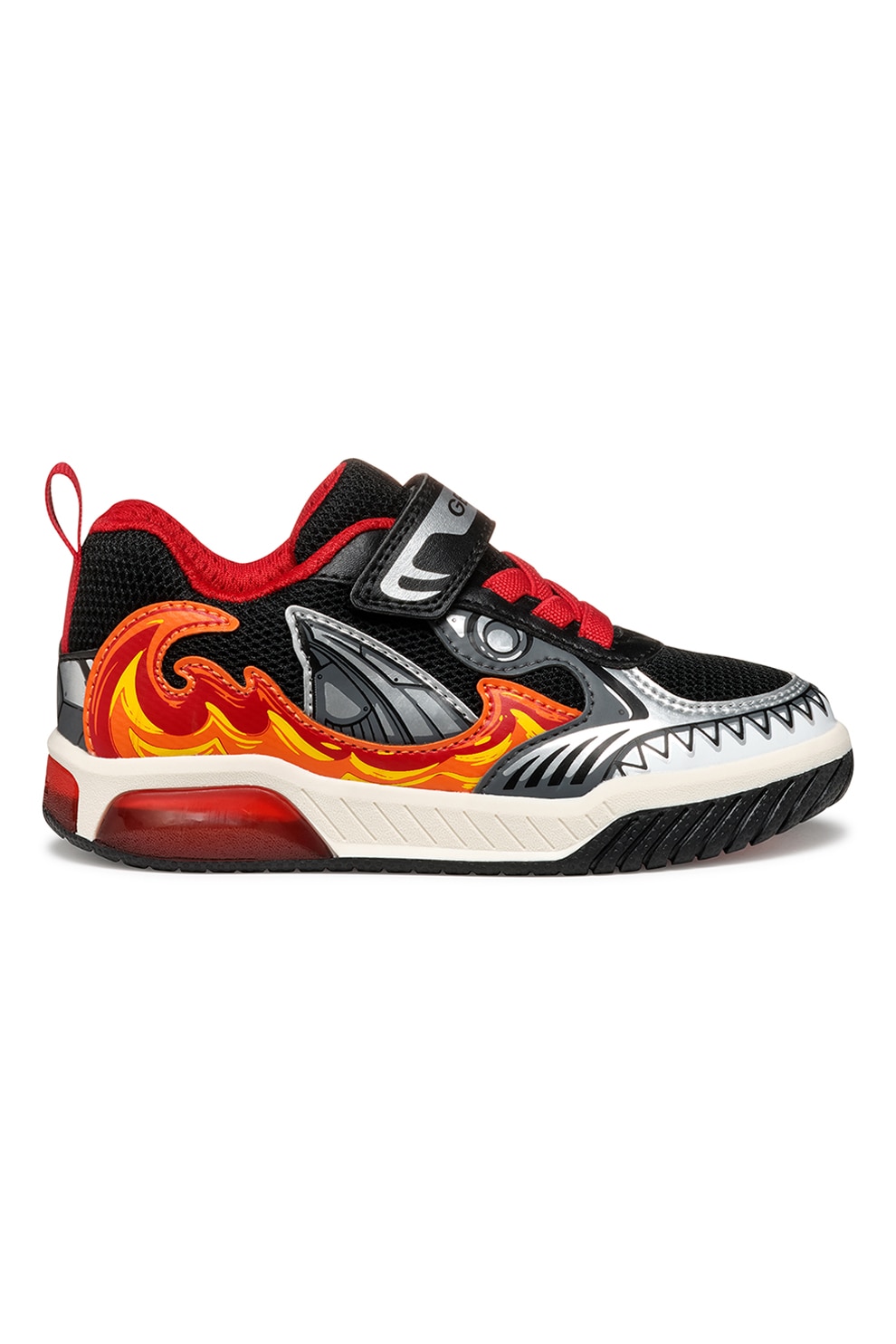 Geox, Pantofi sport din material textil cu velcro si garnituri sintetice, Rosu, Portocaliu mandarina, Gri inchis, 24 EU
