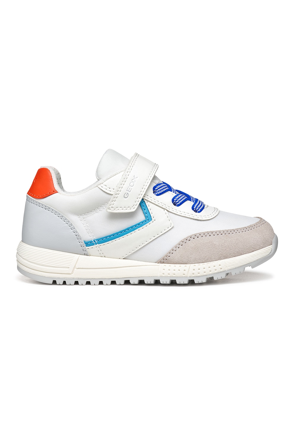 Geox, Pantofi sport cu velcro si garnituri de piele intoarsa, Maro taupe deschis, Alb murdar, 28 EU
