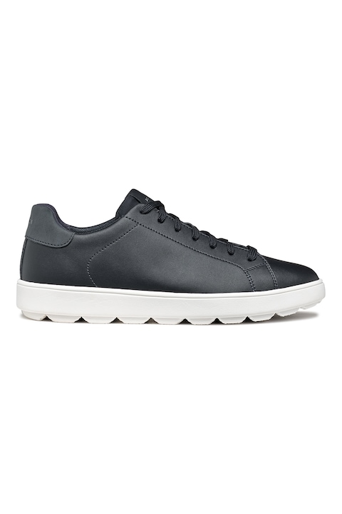 Geox, Pantofi sport din piele si piele ecologica Spherica, Alb optic/Bleumarin