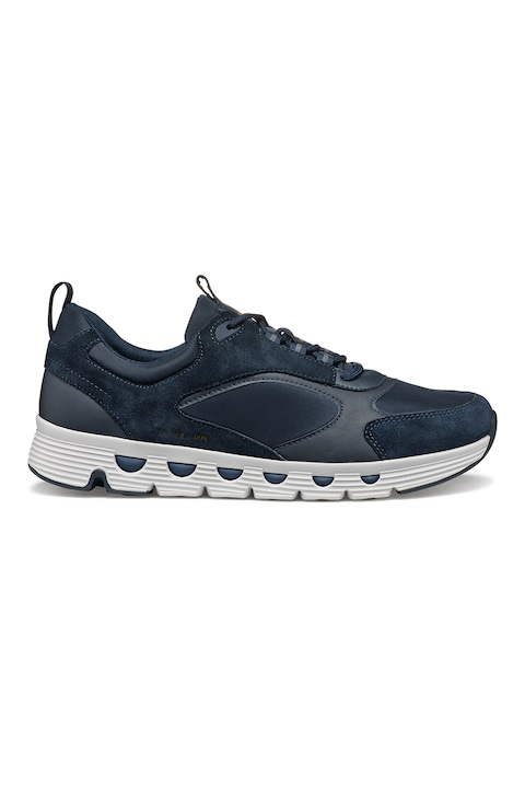 Geox,Pantofi sport de piele cu garnituri textile si de piele intoarsa, Bleumarin