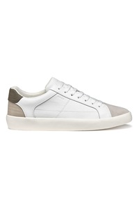 Geox, Pantofi sport de piele cu garnituri de piele intoarsa, Maro nisip, Maro taupe deschis, Alb murdar, 44