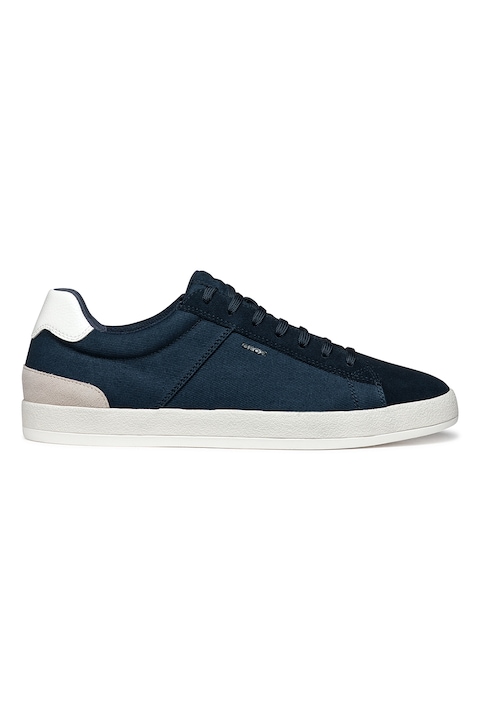 Geox, Pantofi sport cu detalii de piele intoarsa, Alb optic/Alb murdar/Bleumarin