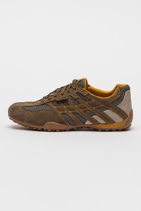 Geox, Pantofi sport Snake cu garnituri din piele intoarsa, Gri, Gri deschis, Verde inchis, 40
