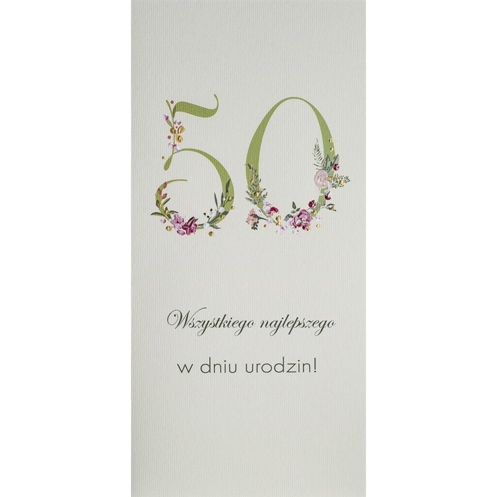 Születésnapi kártya 50 DL - Virágok, MÁK, 224x134mm, borítékkal és jegyzetekkel