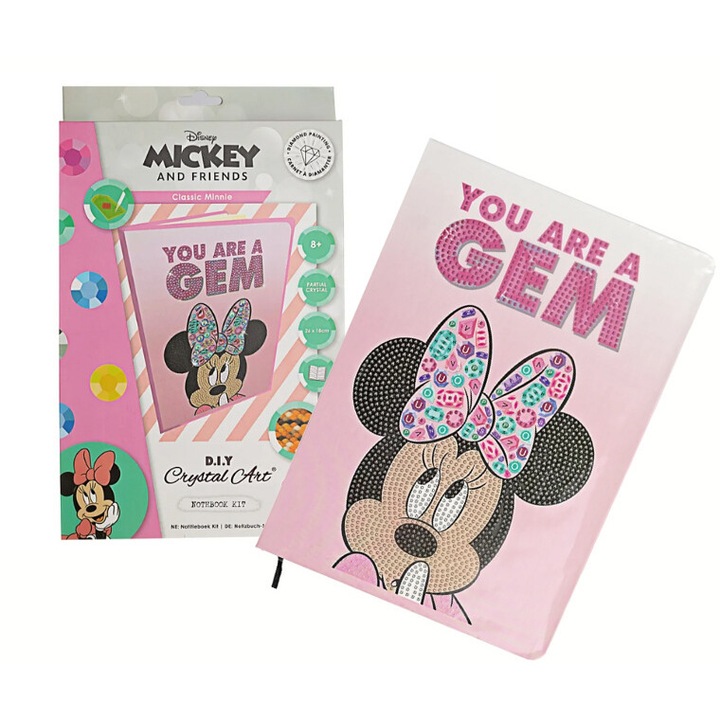 Set creativ pentru copii, Notatnik mozaika diamentowa Minnie Mouse, 50 pagini, 26x18cm, EPEE