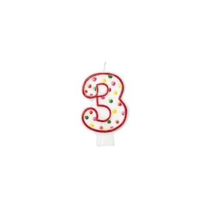 Свещ номер 3 с точки, Amscan, 7,6 см, 80x146 мм