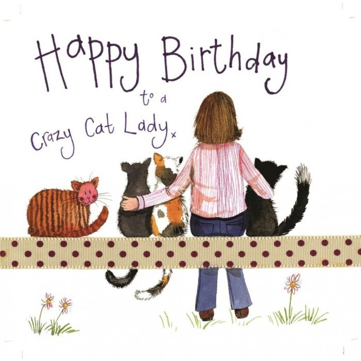Felicitare Urodziny S178 Crazy Cat Lady, Alex Clark, 168x173mm, set cu plic alb