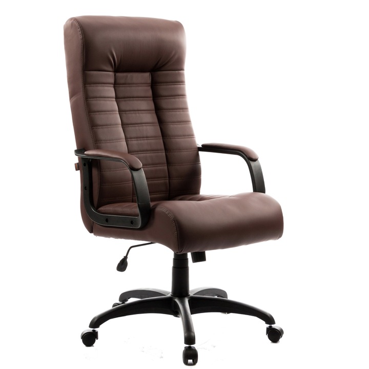 QMOBILI LETIC PL SOFT Barna ügyvezető szék, eco bőr, kárpitozott karfa, hintamechanika, polipropilén csillagláb