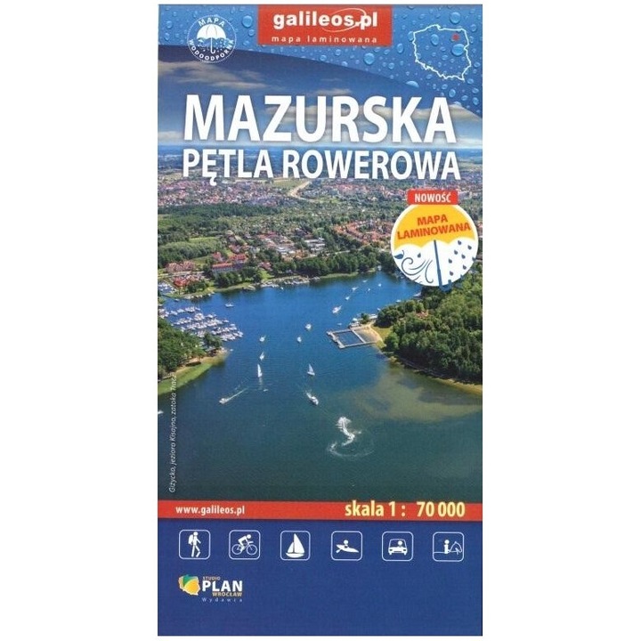 Harta Mazurska Petla Rowerowa 1:70 000, Plan, laminata, 128x240 mm, 2 pagini, 2024