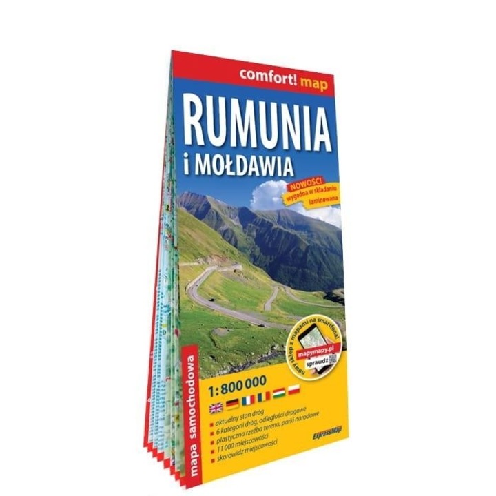 Comfort! map Rumunia i Mołdawia 1:800 000, ExpressMap, laminata, 241x121 mm, 2024