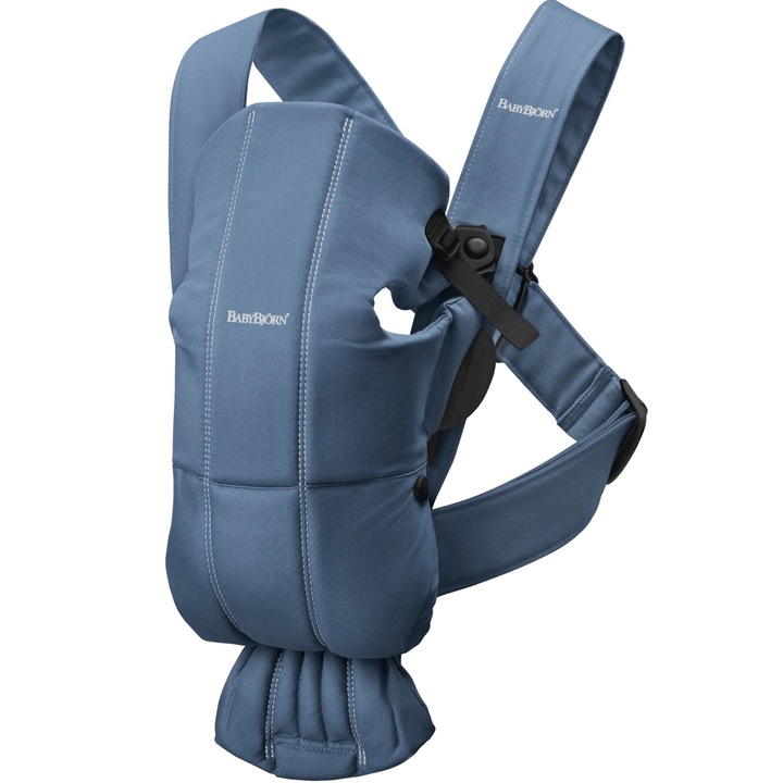Marsupiu, BabyBjorn Mini, Albastru / Vintage Indigo, pentru nou-nascuti, material moale, usor de utilizat