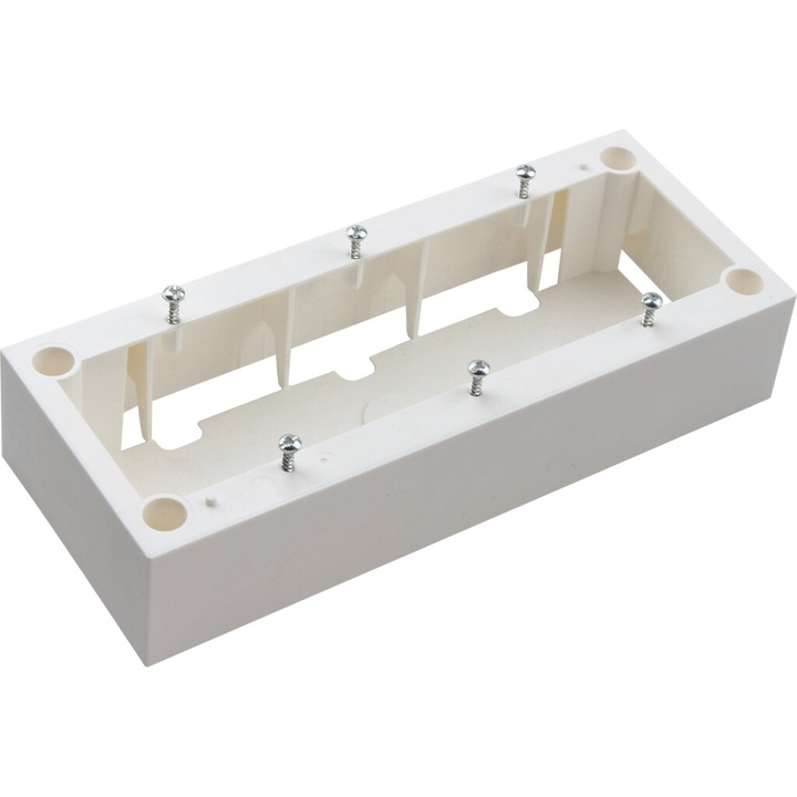 Doza montaj Javel, 6 module, alb, pentru prize logice și electrice, cutie montată la suprafață M45