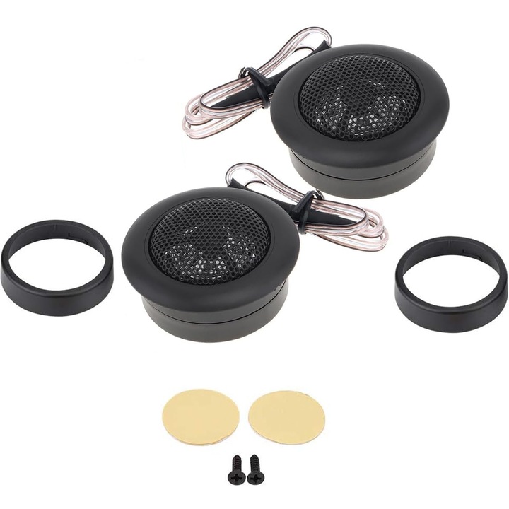 2 db-os prémium autós magassugárzó készlet, Hggzeg, 5 W RMS, 120 W Max, Feszültség 12V, 4 Ohm, 2K-22KHZ, Kábelekkel, csavarral, Korrózióálló, Tiszta hangzás, Autóhoz, SUV-hoz, motorkerékpárhoz, Fém/Műanyag, 58x28mm, Fekete