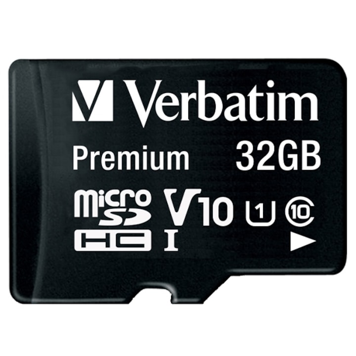 Carda microSDHC 32GB V10 cu adaptor, Verbatim, viteza Class 10, neagra, set
