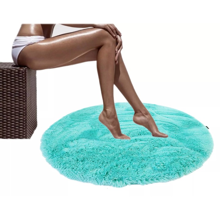 Covor De Baie, elSimone, Microfibra, Oval, Softi Plush Bath, Anti-Alunecare, Anti-Bacterian, Lavabil La Masina, Potrivit Pentru Utilizarea Cu Incalzire Prin Pardoseala, 100 x 100 cm, Turcoaz