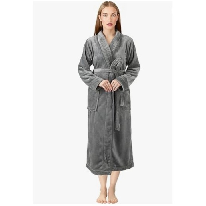 Дамски халат Cocolino ETCollection, 100% полиестер, плътен и пухкав, светло сив, M INTL