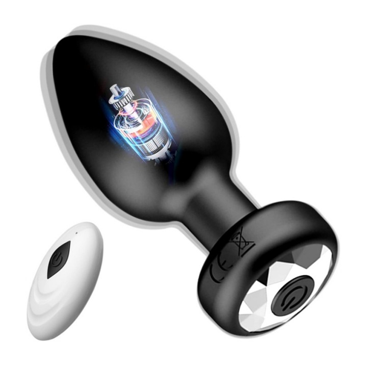 Dop anal cu telecomanda, AjieQaQ, 10 moduri de stimulare, negru, Diametru 33 mm, Punctul G, Clitoris, Prostata, Masaj de stimulare, 10 Moduri de vibratie, Telecomanda, Rezistent la apa, Reincarcabil,9x9.5cm，Negru