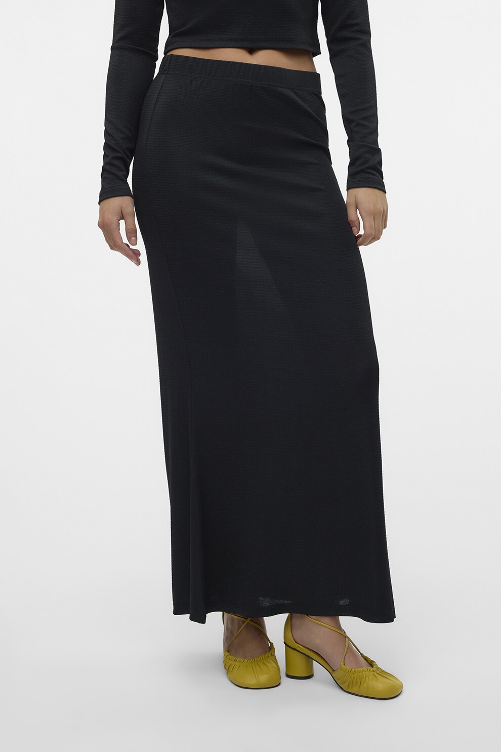 Vero Moda, Fusta maxi transparenta din lurex, Negru, M