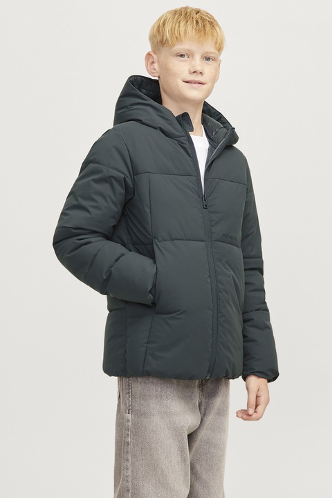 Jack & Jones, Geaca cu gluga si aspect matlasat, Verde padure