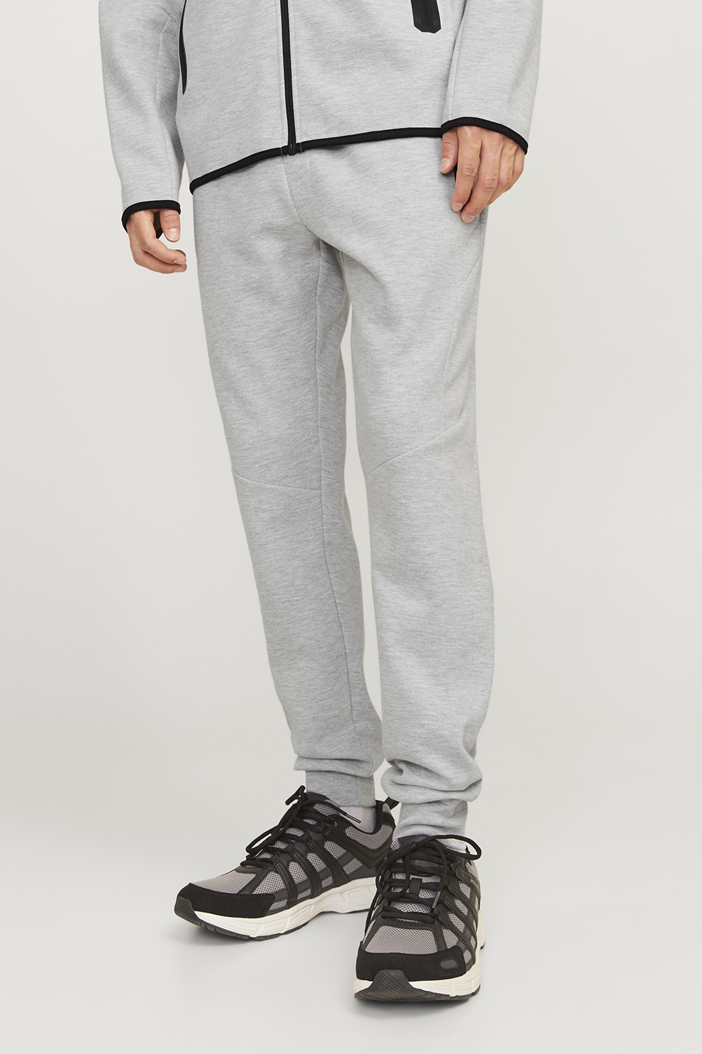 Jack & Jones, Pantaloni uni de trening cu snur, Gri deschis melange, L