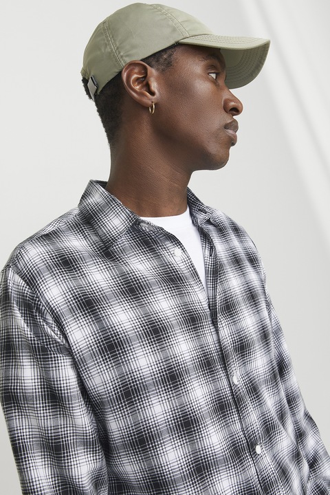 Jack & Jones, Kockás pamuttartalmú ing, Fehér/Fekete, M