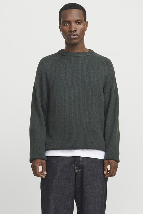 Jack & Jones, Пуловер с овално деколте и реглан ръкави, Бледозелен