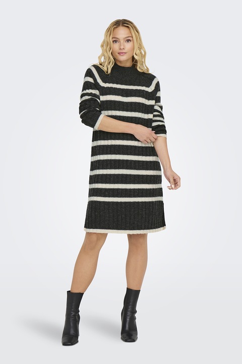 JdY, Miley raglánujjú csíkos pulóverruha, Fehér/Antracitszürke, L