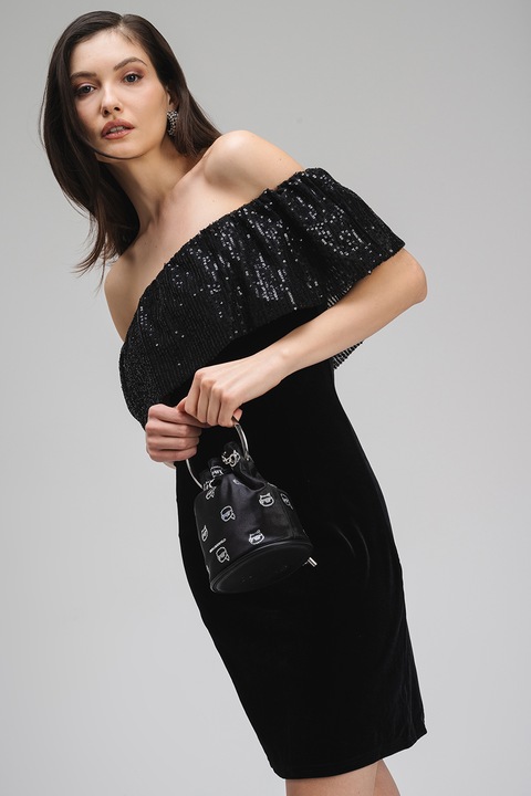 Only, Rochie de catifea cu decolteu pe umeri Tanya, Negru, L