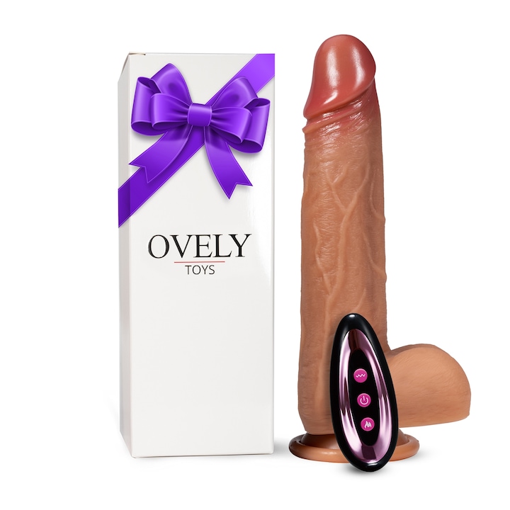 Vibrator Ultra Realistic 21.5 cm cu Functii Avansate: Telecomanda, Vibratii, Impingere, Rotatie si Incalzire - Silicon Sigur, Rezistent la Apa, Ventuza Puternica - OVELY Toys