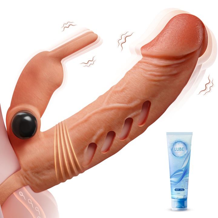 Vibrátor, METOY, 10 vibrációs mód, péniszhosszabbító, testszínű