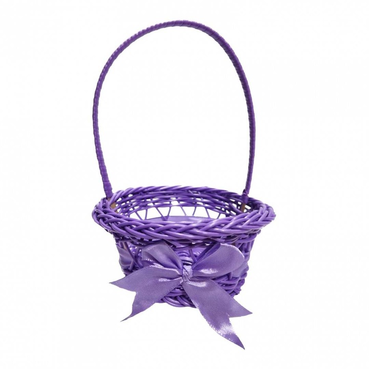 Кошница, плетена със сатенена панделка, лилава, 12 см