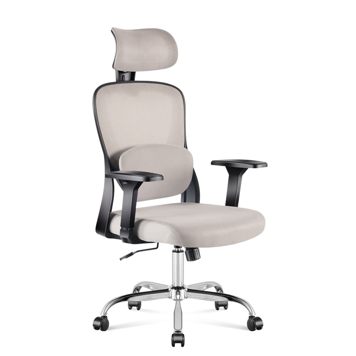 Ергономичен офис стол Mark Adler Manager 3.2 подлакътници, лумбална опора, мрежеста материя, Сив