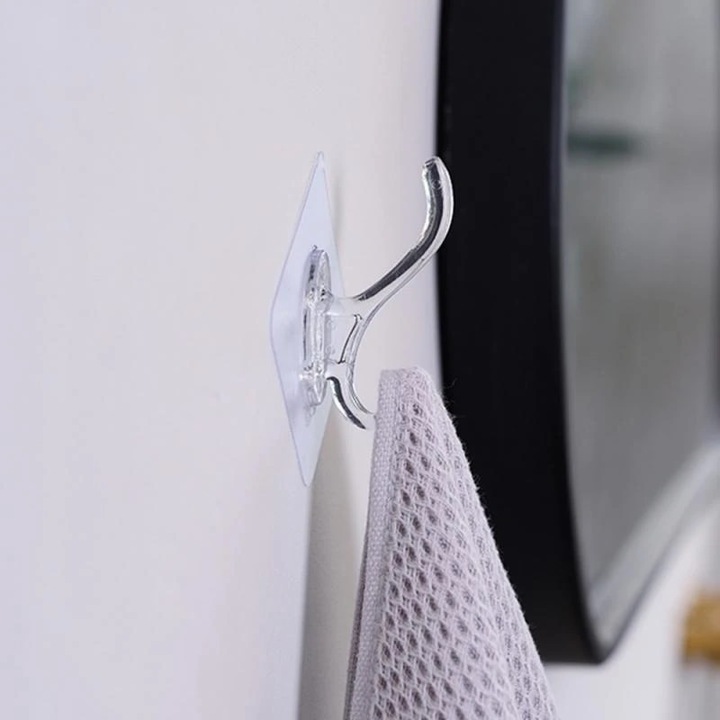 Set 10 cuiere din plastic cu baza autoadeziva, carlige